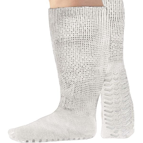 M.B. Leaf Extra Wide Socks for Swollen Feet,Bariatric Socks, Non Slip Cast Sock, Diabetic Edema Hospital Oversized Anti-Slip Sock (Extra Wide Socks, White)