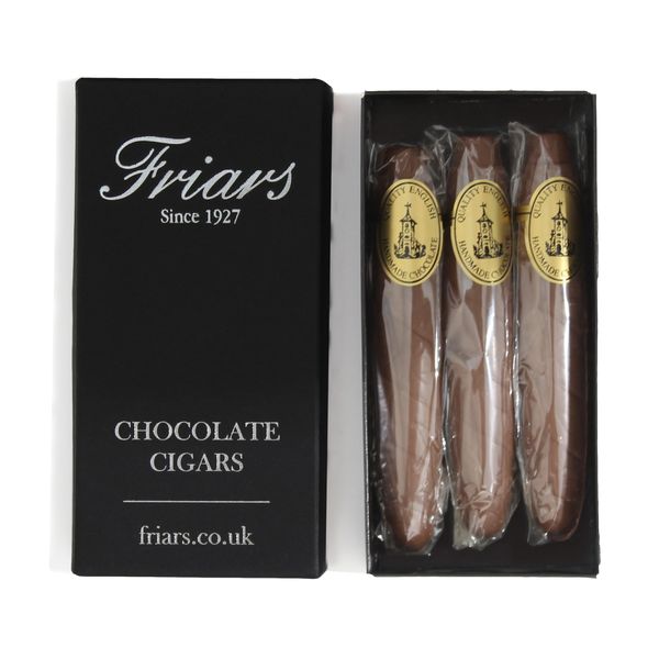 Friars Chocolate Cigar Gift Box - 3 Cigars, 165G | Solid Belgian Milk Chocolate Cigars For Gifts for Birthday, Celebration, New Baby | Unusual Artisan Edible Chocolates, Individually Wrapped