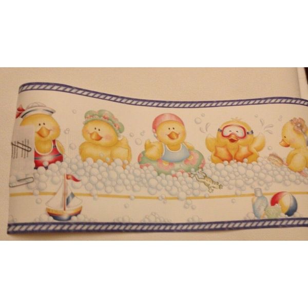 RUBBER DUCKY BUBBLE BATH  PREPASTED KIDS WALLPAPER BORDER #SW92252B