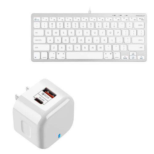 BoxWave Charger Compatible with Macally Compact USB-C Keyboard - PD miniCube (20W), 20W PD USB Type-C Wall Charger - Winter White