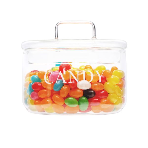 KEKEHOME 11oz Glass Candy Dish with Lid Covered Candy Bowl Decorative Cookie Jar Clear Salad Bowl Buffet Storage Container for Home Kitchen Coffee Table Office Desk and Party Wedding