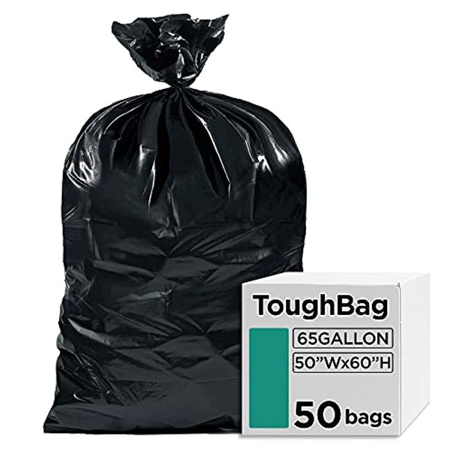 ToughBag 65 Gallon Industrial Trash Bags, 50 x 60” Large Black Garbage  Bags, Toter Liner (50 COUNT) – Outdoor Garbage Can Liner for Custodians