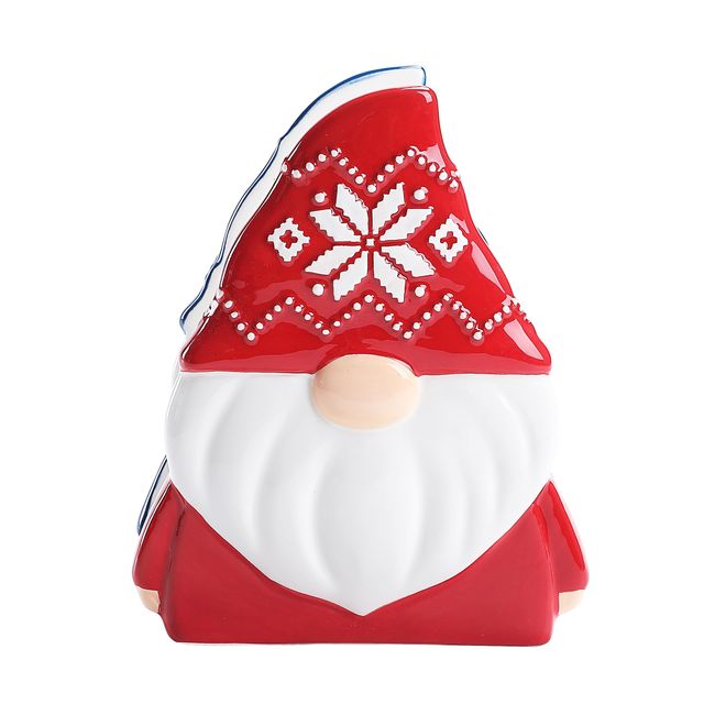 Bico Blue & Red Gnome Napkin Holder, Hand Painted Ceramic, Dishwasher Safe