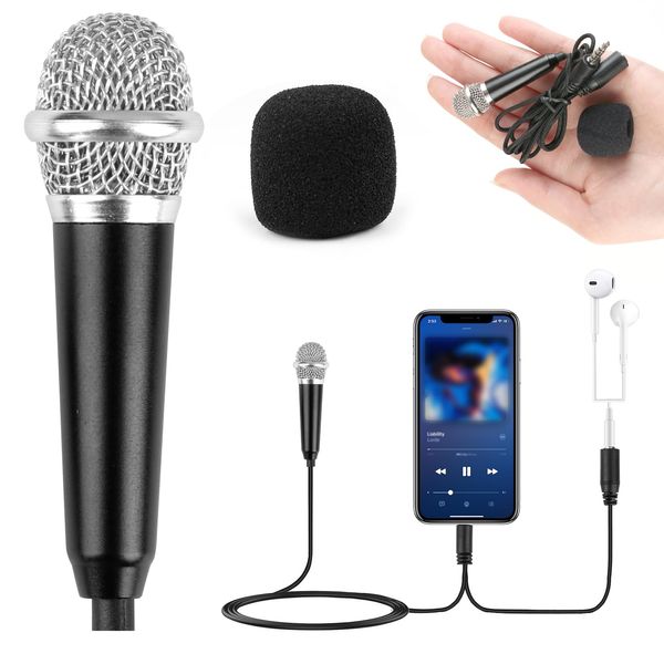 Mini Microphone, Portable Tiny Microphone,With 3.5 mm Universal Cable,Metal Wired Mini Portable HandheldMicrophone, for Mobile Phone Laptop Notebook（Black）