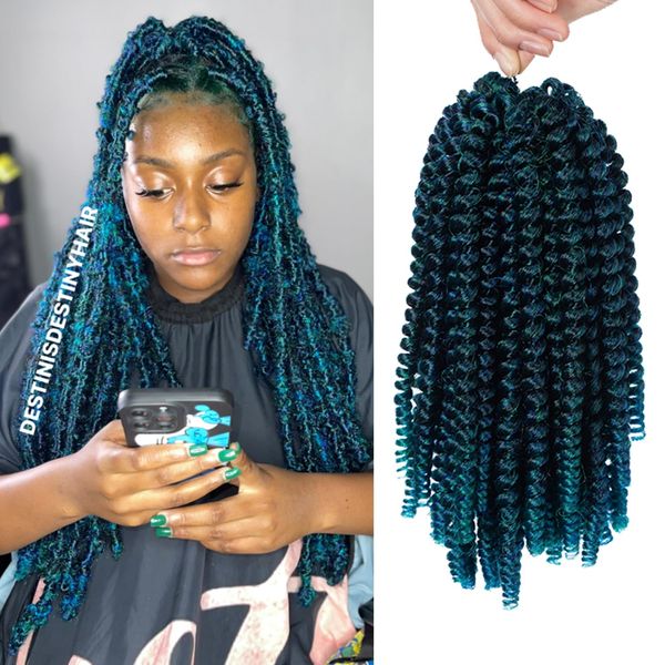 JOEDIR HAIR Green Spring Twist Crochet Hair 8 inch 120 strands Fluffy Spring Twists Braiding Hair Bomb Twist for Black Women Short Crochet Braids Hair