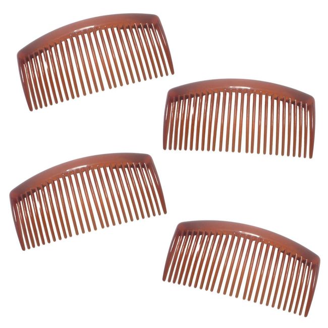 Topkids Accessories Set Of 4 Hair Comb Slides For Women, Ladies, Girls French Side Combs Strong Hold Hair Clips Clip Hair Slide for Thick and Fine Hair (9cm / 3.5", Tort Brown)