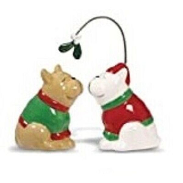 French Bulldog Mistletoe Pets Ceramic Salt and Pepper Shakers Grassland Roads