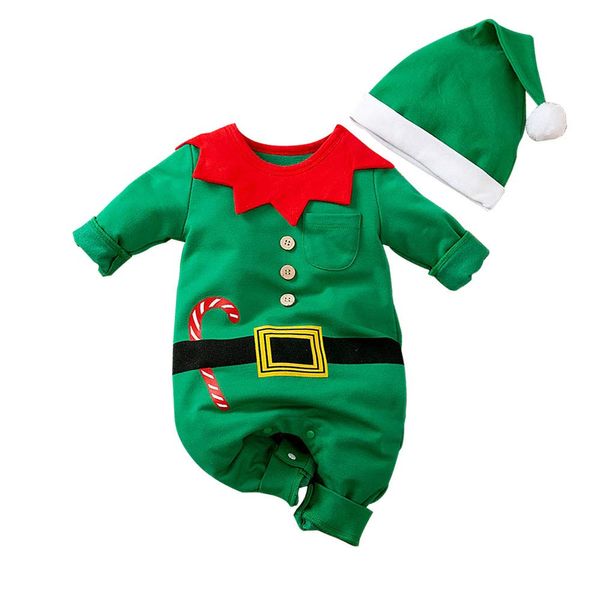 Hifot My First Christmas Baby Girl Boy Romper Christmas Outfits Newborn Long Sleeve Jumpsuit + Hat Infant Clothes Set