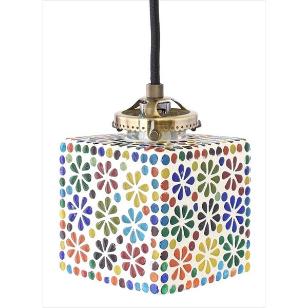 Mosaic Hanging Lamp Square Flower *Cord Set Sold Separately