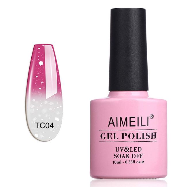 AIMEILI Soak Off UV LED Temperature Color Changing Chameleon Gel Nail Polish - Hot Pink to Glitter White (TC04) 10ml