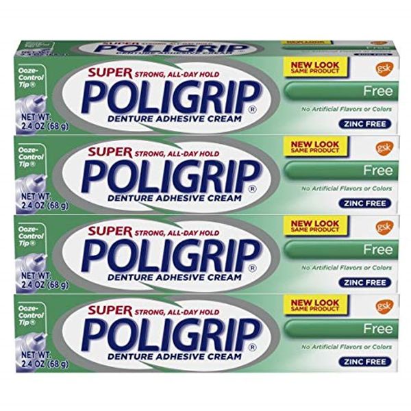 Super Poli-grip Original Formula Zinc Free Denture Adhesive Cream, 4 Count