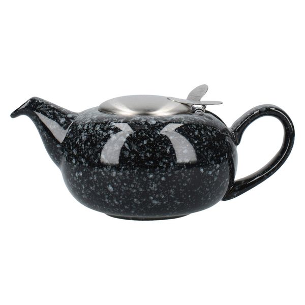 London Pottery 82008 Pebble Small Teapot with Infuser for Loose Tea, Stoneware, Gloss Flecked Black, 2 Cup (500 ml)