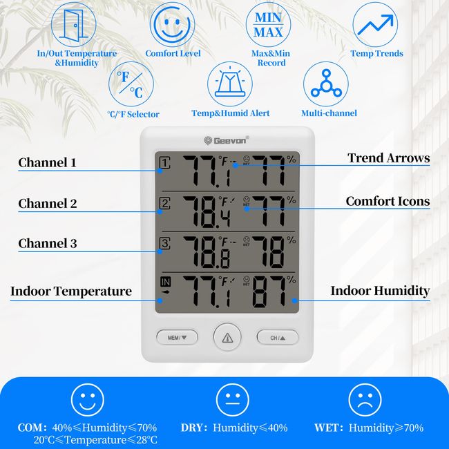 Geevon Weather Station Wireless Indoor Outdoor Thermometer, Color