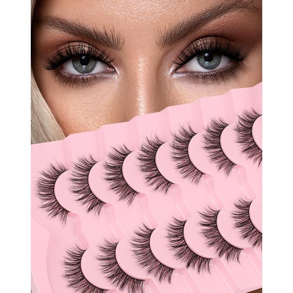 Natural Lashes Wispy C Curl False Lashes 9mm-16mm Demi Wispies Eyelashes Short Volume Mink Lashes Pack Fairy Classic Fake Lashes Cute Small Eye Lashes Pack 79-VIP