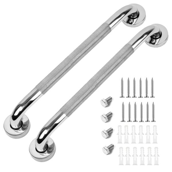 2 Pack 16 Inch Anti-Slip Bathroom Grab Bar, LONVICHTT Stainless Steel Shower Handle, Knurled Safety Hand Rail, Support Balance Armrest, Elderly, Pregnant, Children, Handicap Senior Assist Bath Handle