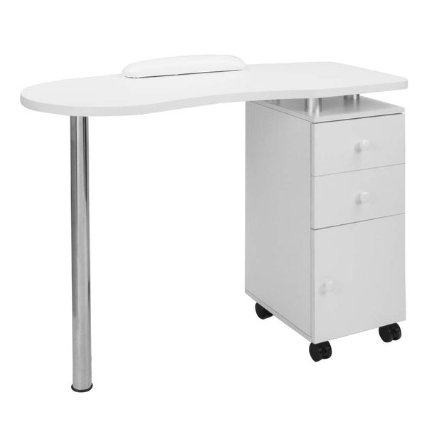 Mefeir Manicure Table Nail Desk with Single Cabinet on Wheels & Wrist Rest, Beauty Spa Salon Wooden Technician Workstation, Lavender