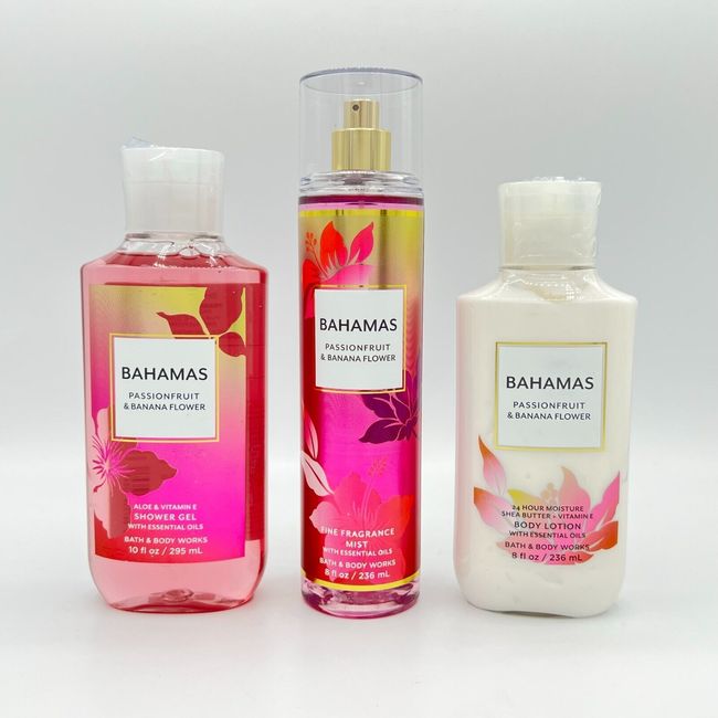 Bath Body Works Bahamas PassionFruit Banana Flower Lotion, Gel, Mist 3-pc Bundle