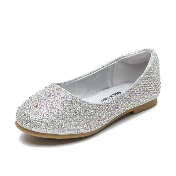 Cadidi Dinos Girls Dress Shoes Slip on Ballerina Flats Shine Silver Glitter Shoes (Toddler/Little Kid/Big Kid) 12 Little Kid