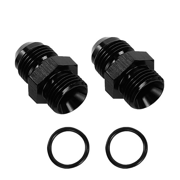 AC PERFORMANCE 2PCS -4 AN Flare to -6 AN ORB O-ring Boss Port Male Fuel Pump Rail Adapter High Flow Radius Aluminum Black