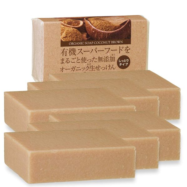 Coconut Sugar Soap, 2.8 oz (80 g), 6 Pieces, Cold Process, Additive-Free Soap, Made in Edible Organic Coconut Oil, Organic Raw Soap, Frame Kneading, Made in Japan