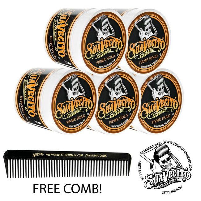 Suavecito Firme (Strong) Hold Pomade 5 Pack Bundle 4 oz. Cans