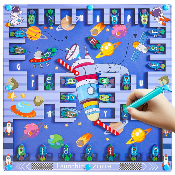 Elfapollo Magnetic Alphabet Magnets Maze Montessori Toys for 2+ Years Old Preschool Learning Activities Magnetic Letters Toddler Puzzle Board Space Them Toys for Kids