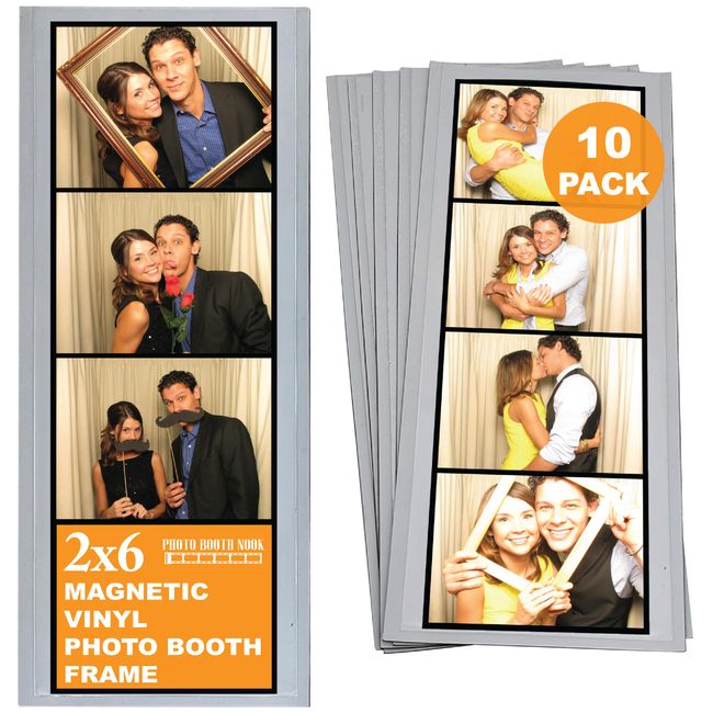 Photo Booth Nook - 2 x 6” Inch Flexible Magnetic Photo Booth Frames (10 pack) - Vinyl Photobooth Strip Frames - Crystal Clear Surface