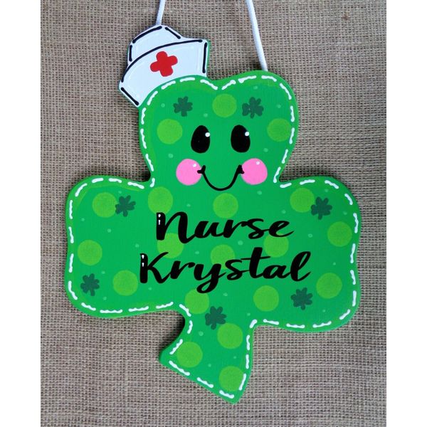 Personalized NURSE SHAMROCK Spring Wall Art  SIGN NAME Door Hanger Plaque School