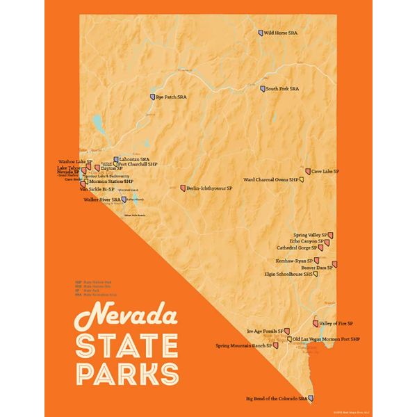 Nevada State Parks Map 11x14 Print (Cream & Orange)