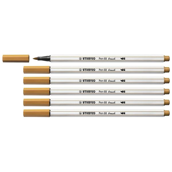 STABILO Set of 6 Felt Tip Pens Brush Tip 68 Brushes Dark Ochre