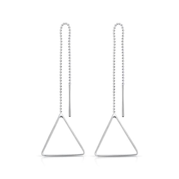 DTPSilver - 925 Sterling Silver Pull Through Triangle Earrings