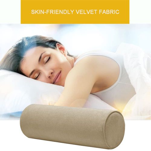 Velvetcossy Cylinder Round Memory Foam Support Pillows Cervical Neck Roll Pillow with Pillowcase Soft, Comfortable and Breathable for Sleeping, Chair, Car, Sofa，Travel Light coffee-24X6