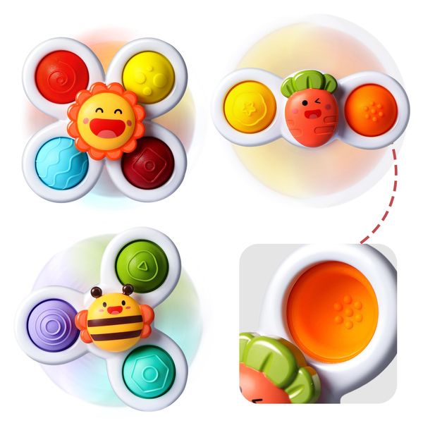 3PCS ALASOU Pop up Suction Cup Spinner Toys for 1 Year Old Boy Girl|Novelty Spinning Tops Bath Toys for Kids Ages 1-3|Sensory Toys for Toddlers 1-3 Year Old Boy Birthday Gift