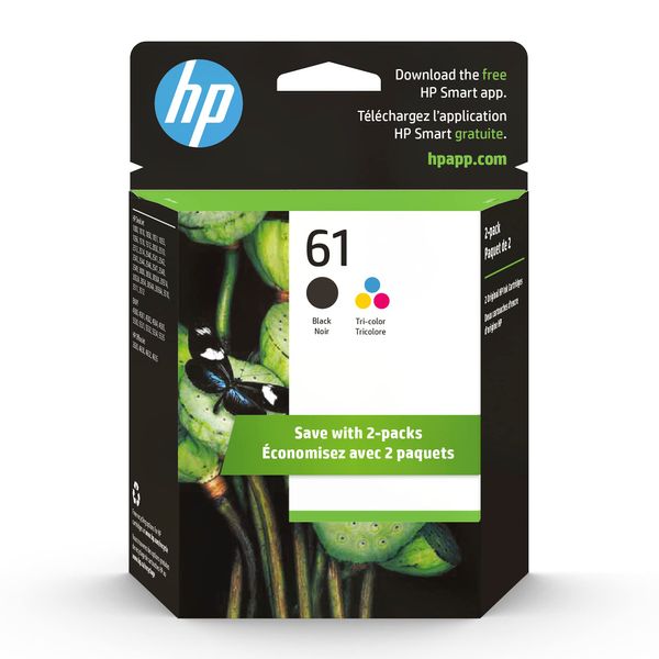 HP 61 Black/Tri-color Ink (2 Count - pack) | Works with DeskJet 1000, 1010, 1050, 1510, 2050, 2510, 2540, 3000, 3050, 3510; ENVY 4500, 5530; OfficeJet 2620, 4630 | Eligible for Instant Ink | CR259FN