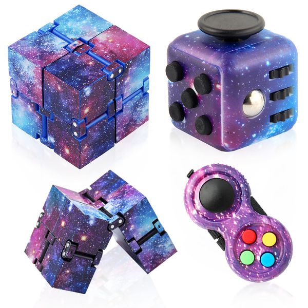 Cuackamily 3 Stück Fidget Toys Set, Galaxie Anti-Stress Würfel Spielzeug, Infinity Cube, Fidget Pad Controller, Stressaubbau bei Nervösität, Dekompression Spielzeug Geschen für Kinder und Erwachsene