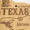 Texas Shaped Bamboo Cutting Board with Engraved Artwork and Wall Decor Option