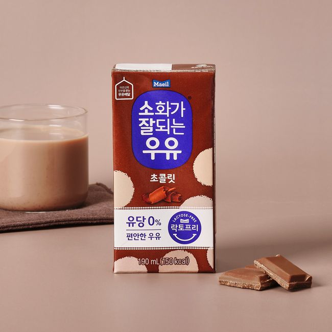 Maeil Dairy Products Easily digestible milk (lactose-free) sterilized chocolate 190ml 24 packs [Guaranteed arrival] [KRW 1,500 discount per box when purchasing multiple items]