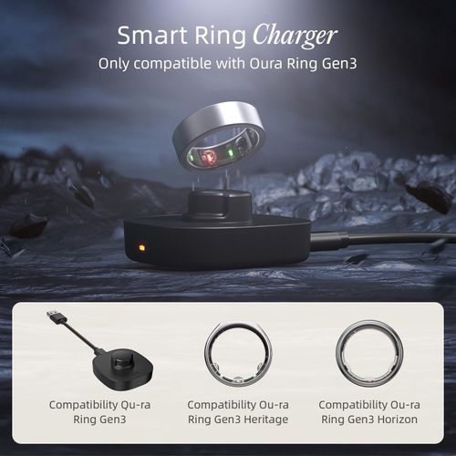 Compatible with Oura Ring Gen3 Charger Size 6, Fast and Safe Charging Dock with USB-C Cable, Travel-Friendly Design for Smart Ring (Black)