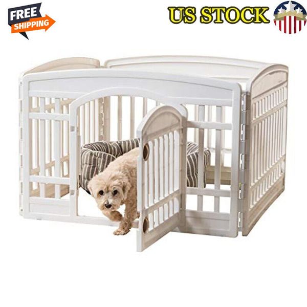 Exercise 4-Panel Pet Playpen W/ Door Puppies Customizable Plastic Doorway Home