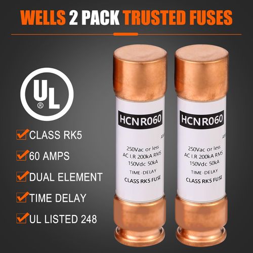 Wells 60 Amp 240 Volt Fuse for Disconnect Box 2 Pack Fuses for AC Units, HVAC Systems, Air Conditioners & Home Appliances (UL Listed)