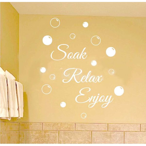 Soak Relax Enjoy Bathroom Vinyl Sticker Vinyl Decal for Bathroom Soak Relax Enjoy Quote Wall Art Removable Bathroom Stickers DIY UK (White)