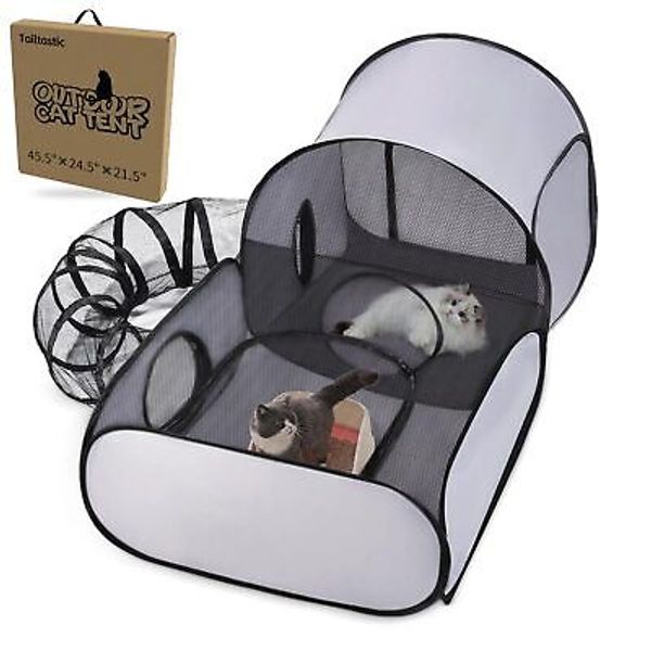 Pet Playpen with Surround Tunnel Outdoor/Indoor Cat Playpen with Breathable S...