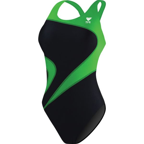 TYR womens Alliance T-splice Maxfit One Piece Swimsuit, Black/Green, 34 US