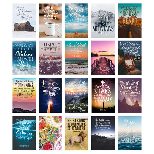 20 Christian Aesthetic Bible Verse Collage Kit – Inspirational Photos for Teen Room Wall Decor, College Dorm, & Christian Gifts, 4x6 Professional Photos