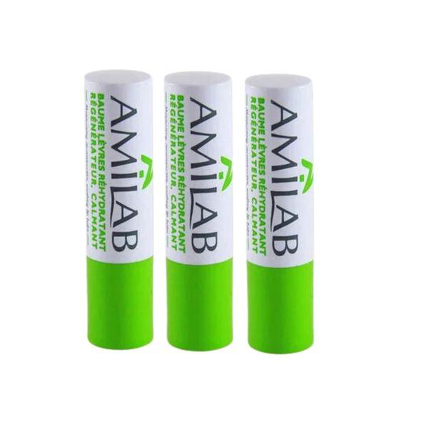 Merck | Amilab Lip care | 4 in 1 | Soothes, Nourishes, Repairs and Protects | Protects against external aggressions | Accelerates healing | Softens dry lips | Set of 6 sticks