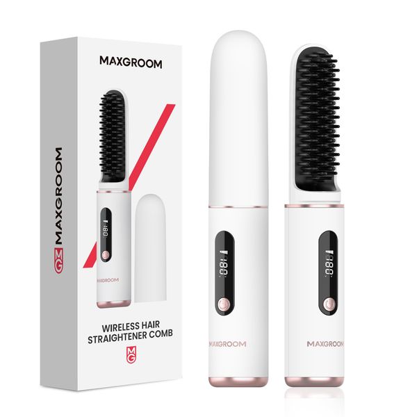 MAXGROOM Heat Brush, Cordless MCH Constant Temperature Heating, 3D Comb Teeth, LED, 4 Temperature Adjustment, LED, Multiple Protection, Smart Temperature Control, Japanese Instruction Manual