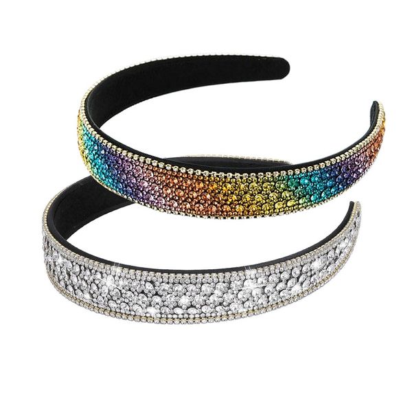 Damen Haarreif mit Strass,Fashion Elastisches Kristall 90er Jahre Disco Haarschmuck Haarband Kristall Diamant Strass Kopfbedeckung für Frauen Braut(2 pcs,Weiß und gemischte Farben)