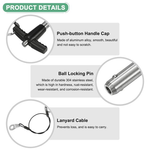 M METERXITY 2-Pack T Handle Lock Pins, 5/16"(8mm) Dia. 3-15/16"(100mm) Usage Length Push-Button Quick Release Locking Pins W Lanyard for Speaker/Aviation/Gym/Machine [304 Stainless Steel]