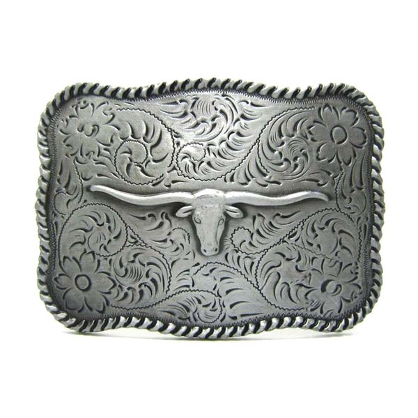 MASOP VOGU Vintage Western Cowboy Rodeo Rectangle Cattle Cow Head Belt Buckle Men