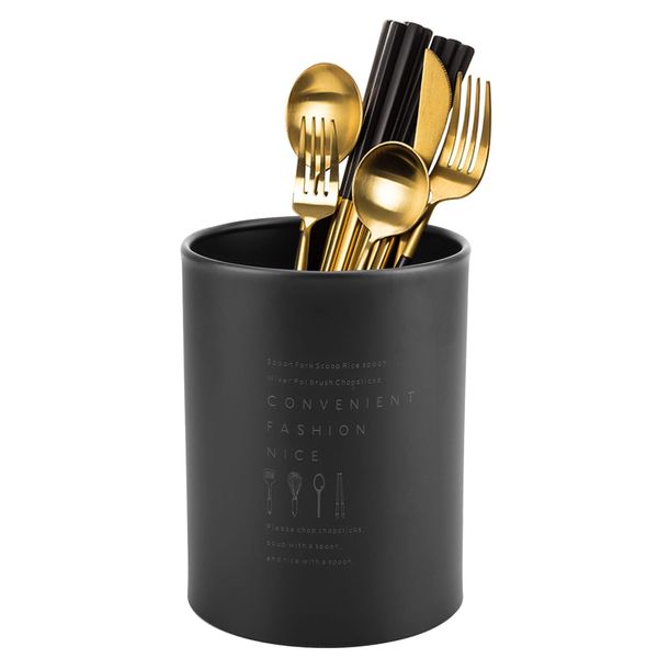 Black Utensil Holder Caddy,Kitchen Cutlery Holder Pot,3.94×5.12 inches Stainless Steel Kitchen Utensil Holder Cutlery Drainer Cutlery Basket for Forks Knives and Spoons